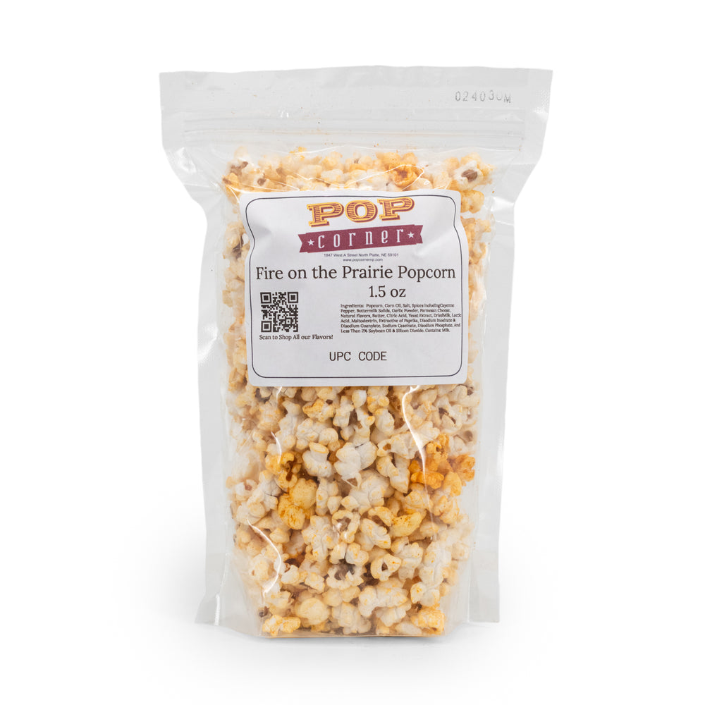 Fire on the Prairie Popcorn | 1.5 oz. | 3 Pack | Spicy Popcorn Coating | Freshly Popped | Pop Corner | Made in North Platte, NE