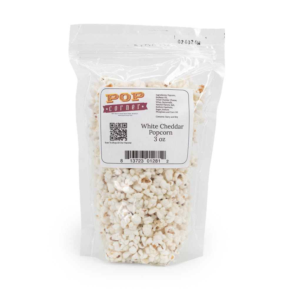 White Cheddar Popcorn | 3 oz. | 3 Pack | Cheesy Popcorn | Snackable | Pop Corner | Made in North Platte, NE