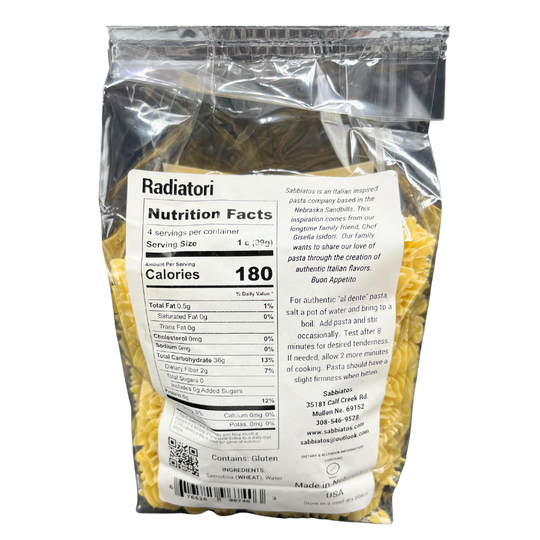 Radiatori Pasta | Hand Made Artisan Pasta | Small, Squat Pasta Shape | Works Well With Thicker Sauces | Used In Casseroles, Salads, & Soups | Pagoda Pasta | Pairs Nicely With Zinfandel Or Cabernet Franc Wine | Nebraska Pasta