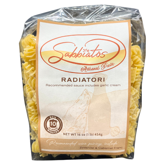 Radiatori Pasta | Hand Made Artisan Pasta | Small, Squat Pasta Shape | Works Well With Thicker Sauces | Used In Casseroles, Salads, & Soups | Pagoda Pasta | Pairs Nicely With Zinfandel Or Cabernet Franc Wine | Nebraska Pasta