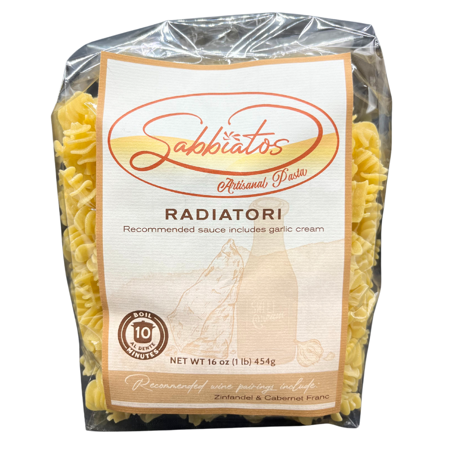 Radiatori Pasta | Hand Made | Small, Squat Pasta Shape | Works Well With Thicker Sauces | Used In Casseroles, Salads, & Soups | Pagoda Pasta | Pairs Nicely With Zinfandel Or Cabernet Franc Wine | Nebraska Pasta | 3 Pack | Shipping Included