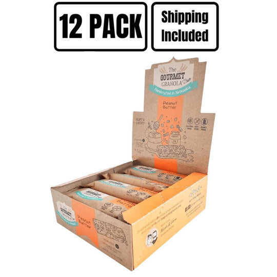 Dozen Box of Peanut Butter Granola Bars on a White Background