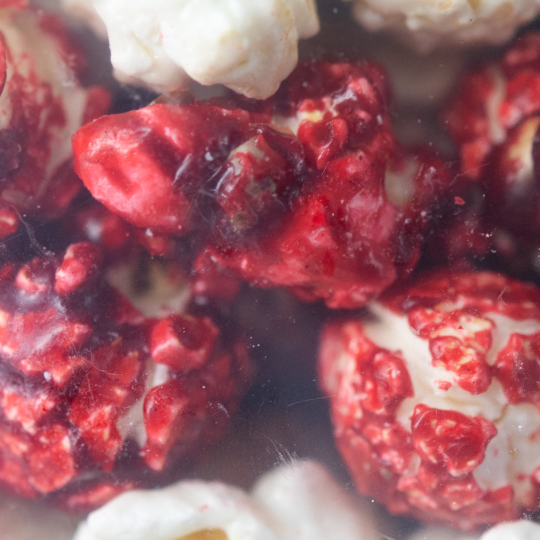 Close up of Cherry Cheesecake Popcorn