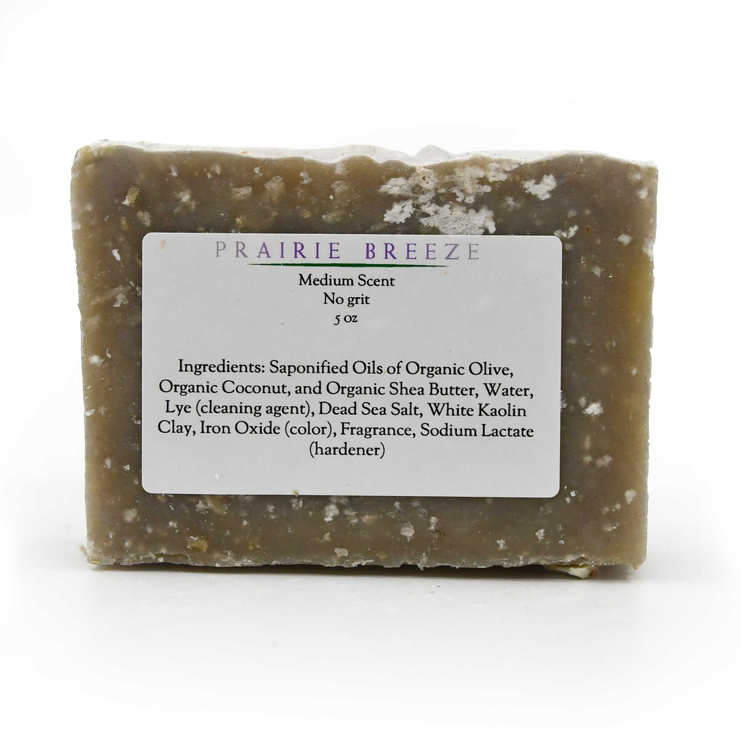 Bar of soap with a label on a white background