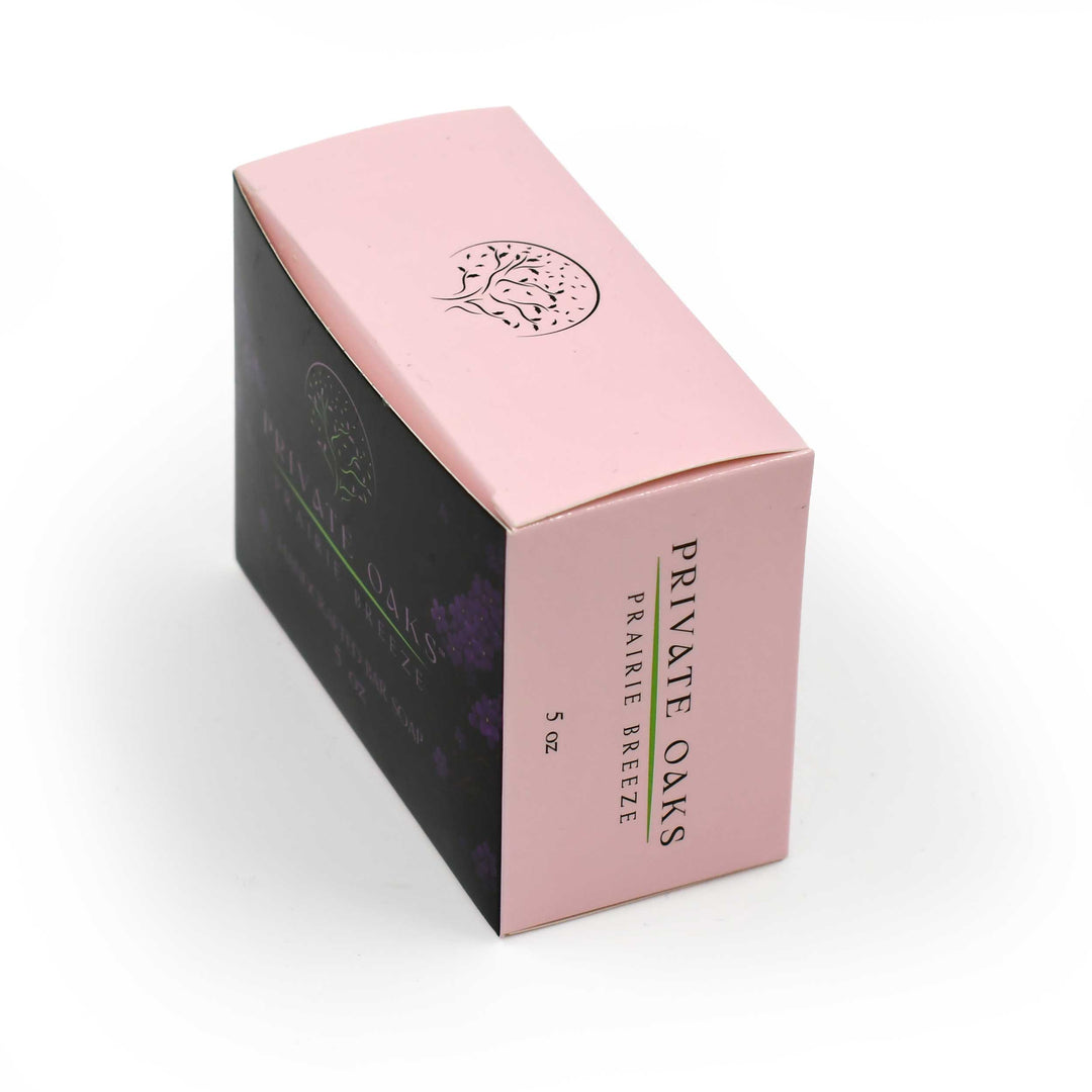 Pink and black box with 'Private Oaks' branding on a white background