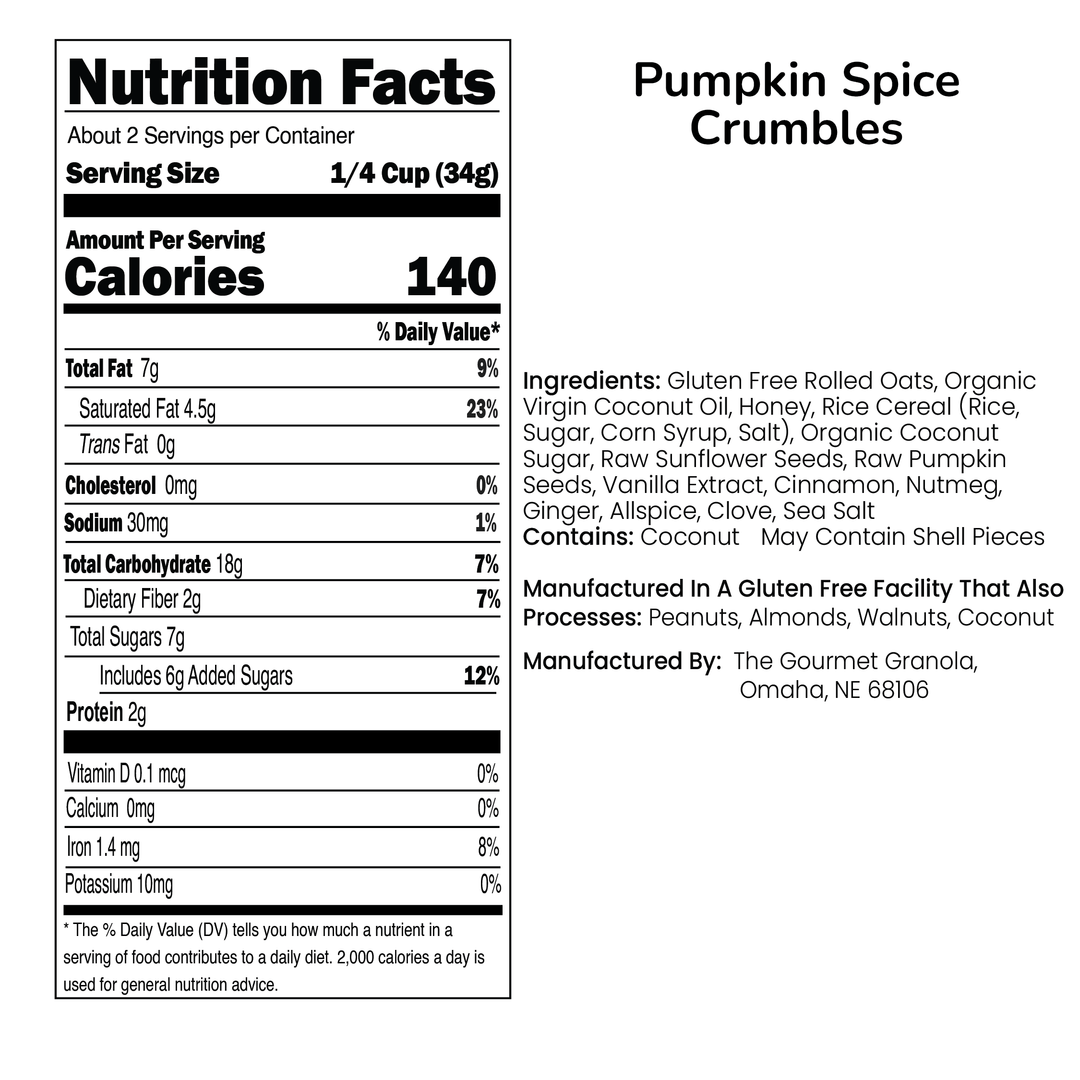 Pumpkin Spice Crumbles | 2.4 oz. Bag | Perfect Amount of Spice + Pumpkin | Made in Omaha, NE | The Gourmet Granola