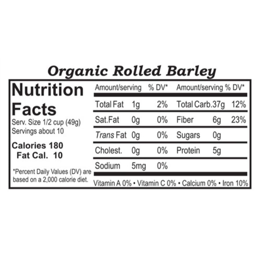 Nutrition Label For Organic Rolled Barley