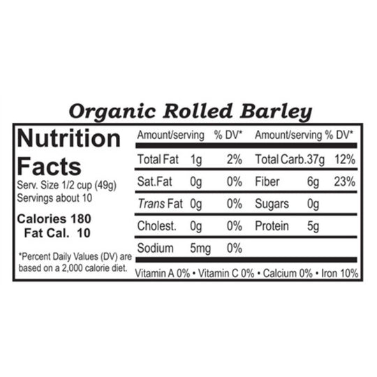 Nutrition Label for Organic Rolled Barley