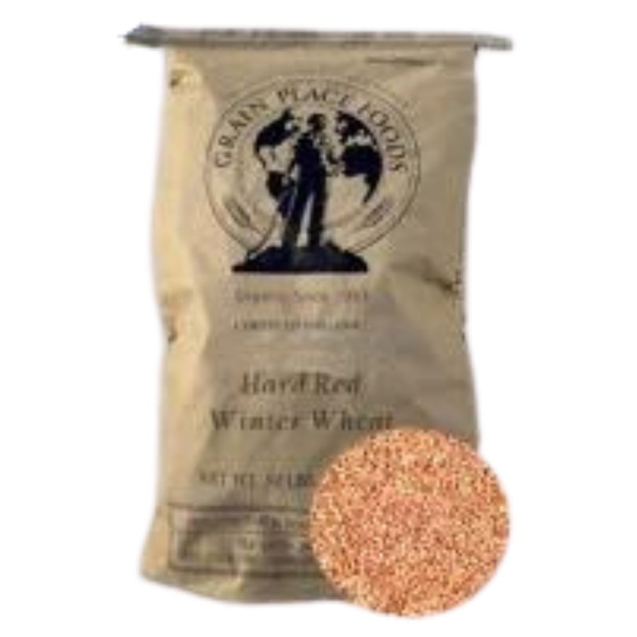 One 25 Pound Bag Of Organic Rolled Hard Red Winter Wheat On A White Background