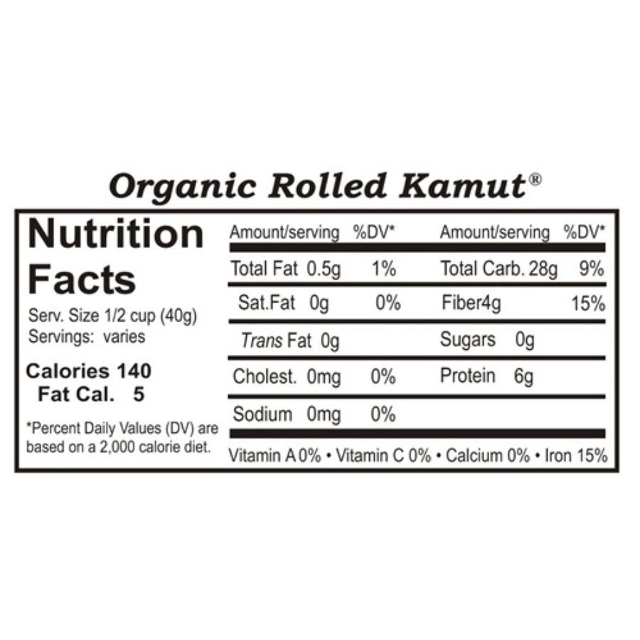 Nutrition Label For Organic Rolled Kamut Wheat