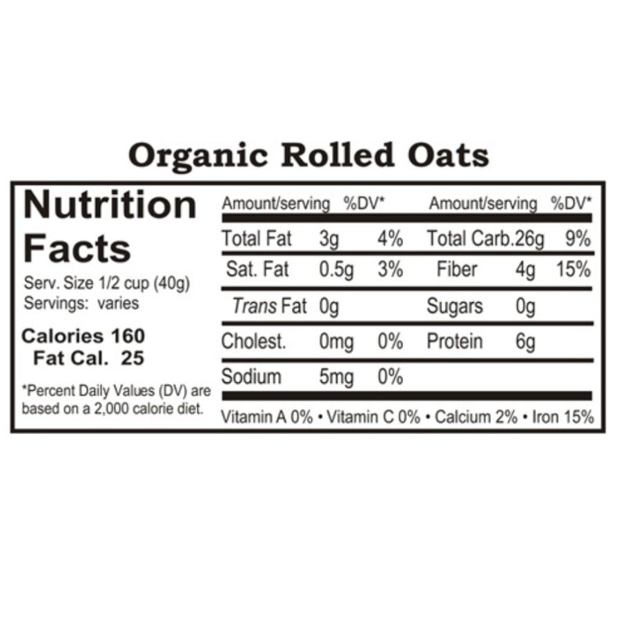 Nutrition Label For Organic Rolled Oats