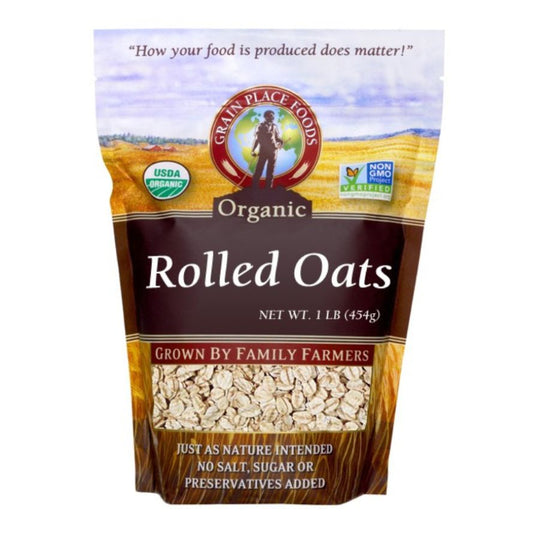 One 1 Pound Bag Of Organic Rolled Oats On A White Background