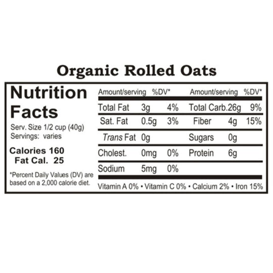  Nutrition Label For Organic Rolled Oats