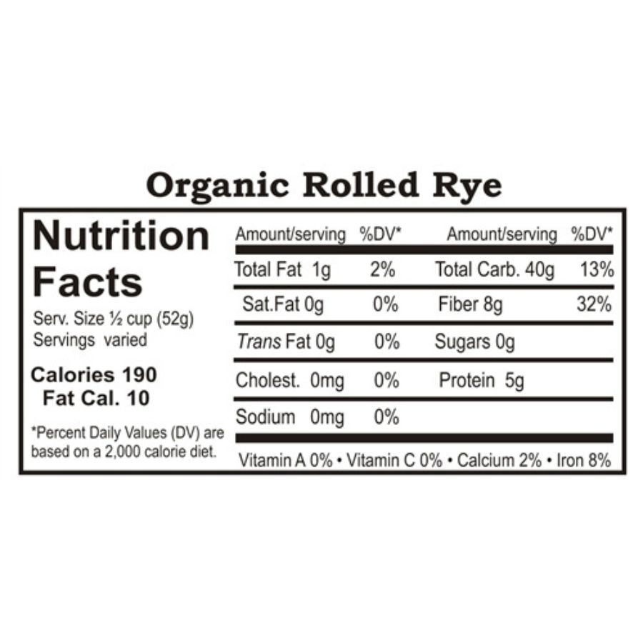 Organic Rolled Rye Nutrition Label