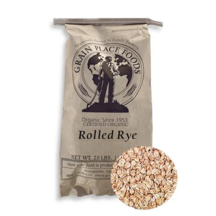 One 25 pounds bag of Rolled Rye on a White Background