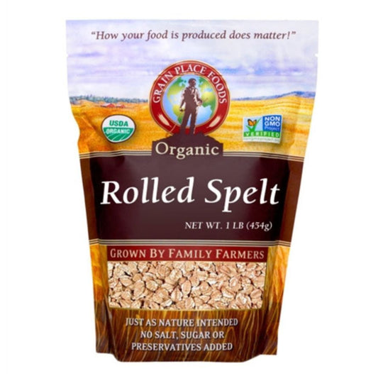 One 1 Pound Bag Of Organic Rolled Spelt On A White Background