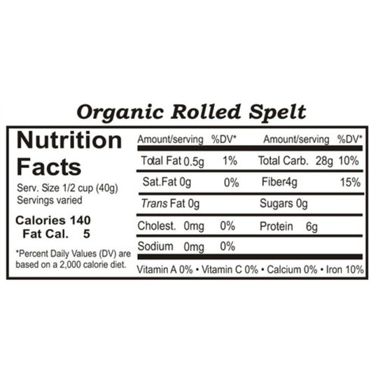 Nutrition Label For Organic Rolled Spelt