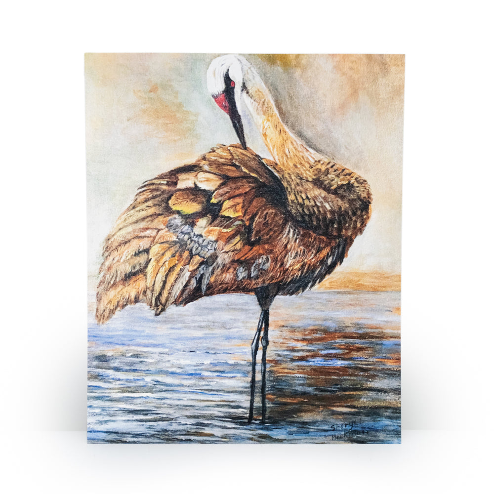 One Crane Posing Watercolor Painting Print 