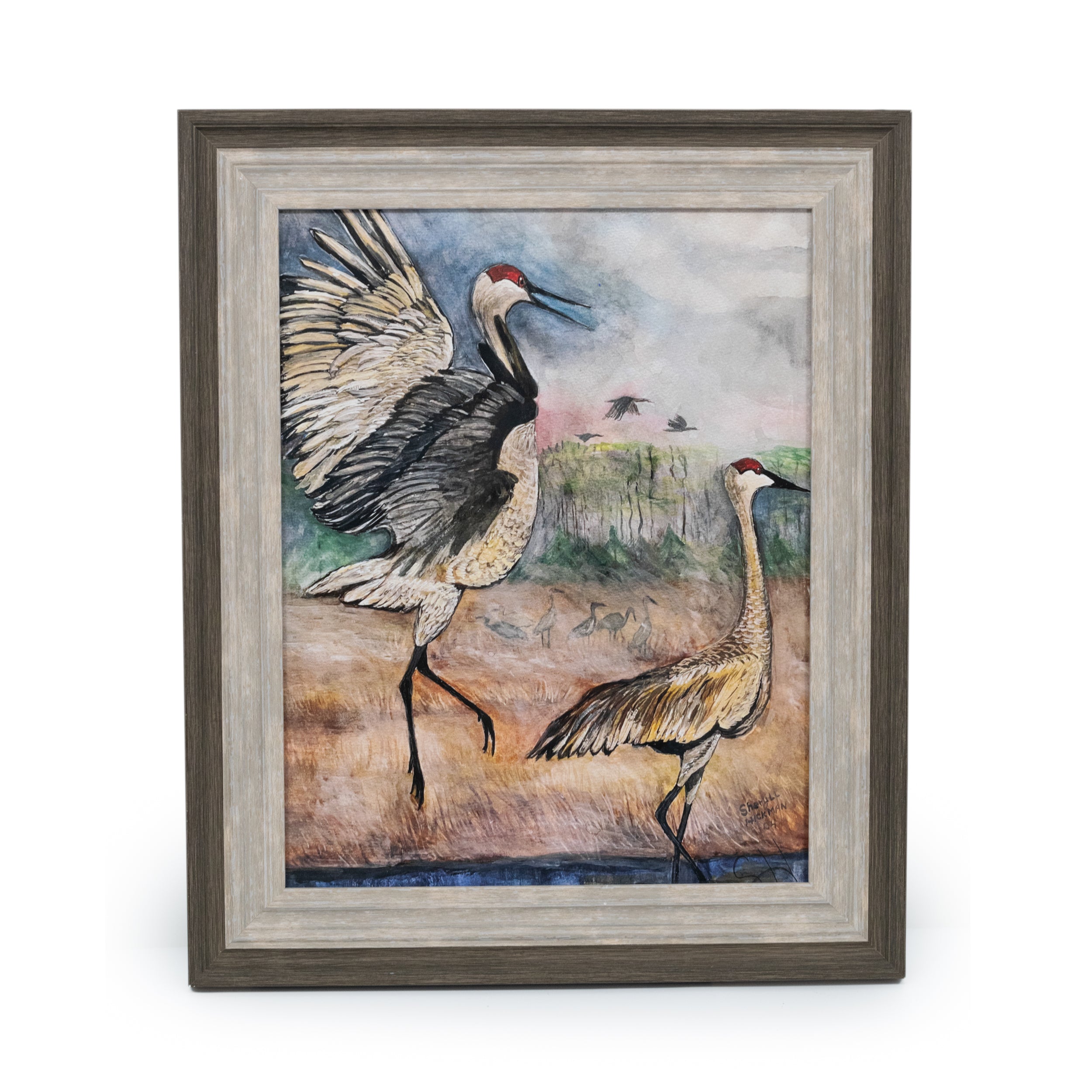 Watercolor Crane Painting With Frame 