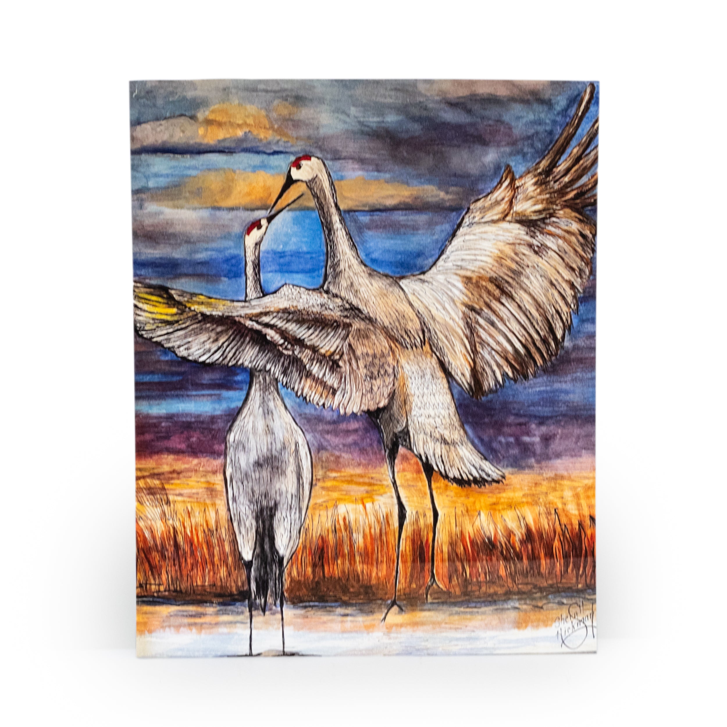 Two Cranes Met Watercolor Painting Print 