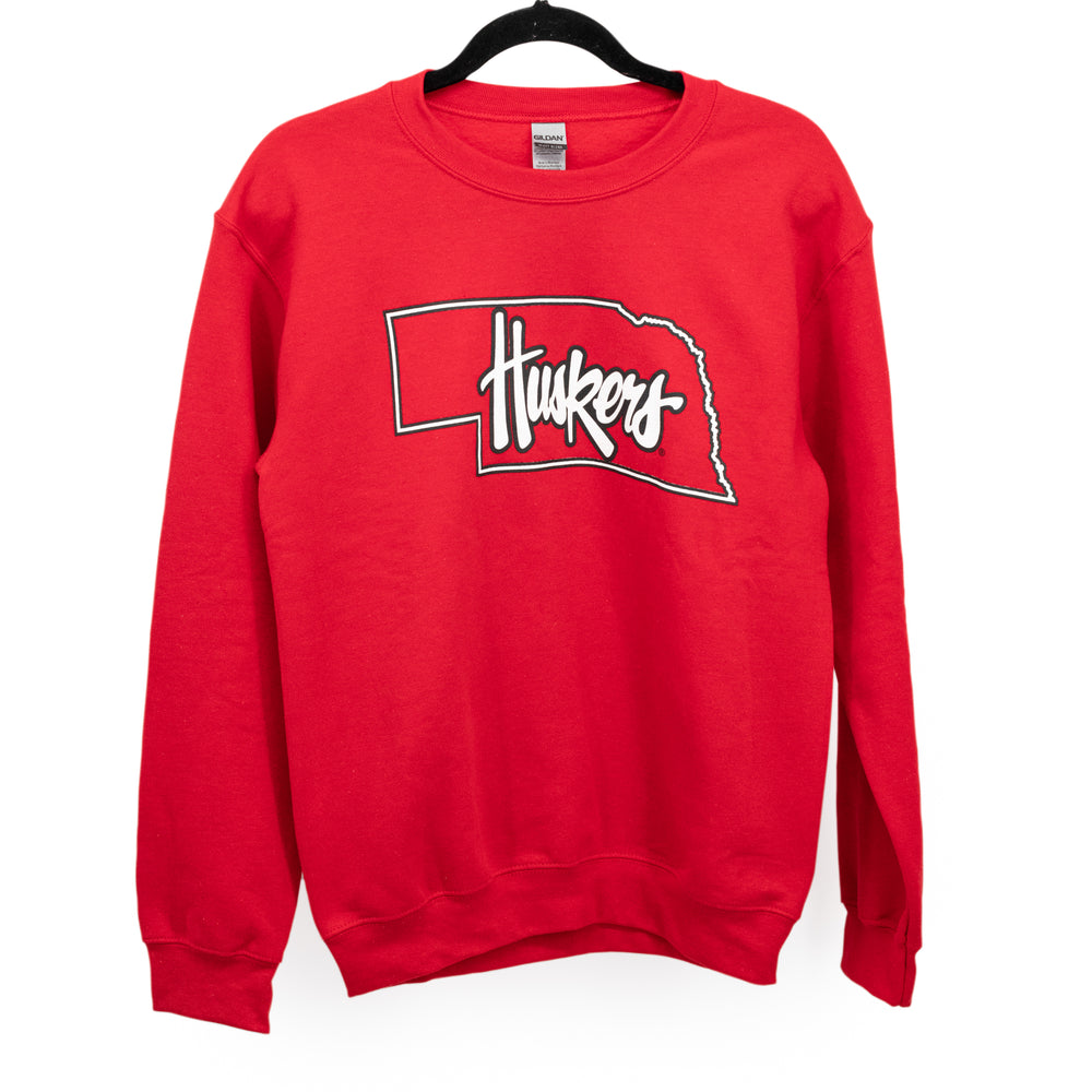 Husker State Crewneck Sweater | Red | Soft Heavy Blend Material | GBR Apparel | Licensed University Of Nebraska at Lincoln Sports Apparel | Multiple Sizes