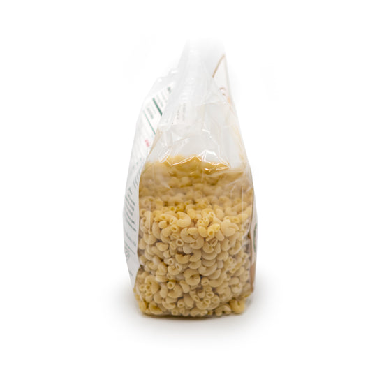 The side profile of a bag of Curvi Lisci Artisanal Pasta