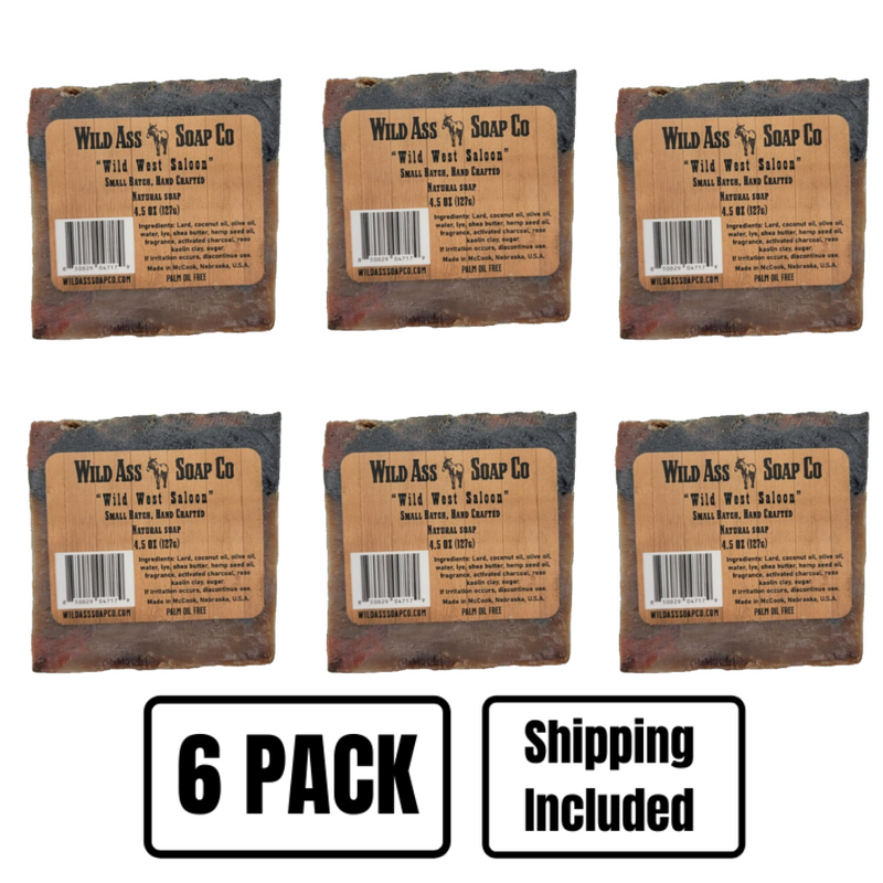All Natural Bar Soap | Moisturizing Hemp Seed Oil | Wild West Saloon Scent | 4.5 oz. Bar | 6 Pack | Shipping Included