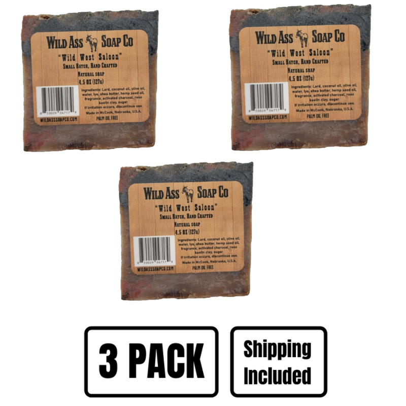 All Natural Bar Soap | Moisturizing Hemp Seed Oil | Wild West Saloon Scent | 4.5 oz. Bar | 3 Pack | Shipping Included