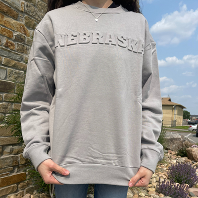 3D Nebraska Crew Neck | Nebraska Clothing | Soft Inside Lining | Bold and Sleek Apparel | Gray