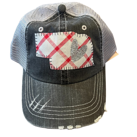 Women's Baseball Cap | Nebraska Silver Heart | Red Patchwork Design