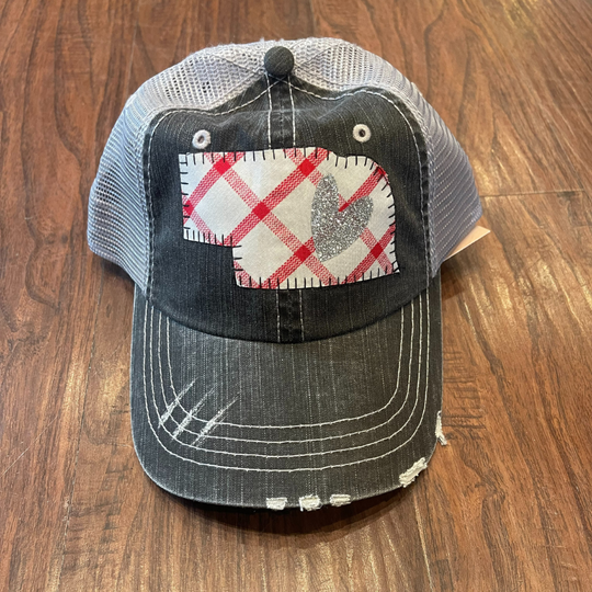 Women's Baseball Cap | Nebraska Silver Heart | Red Patchwork Design