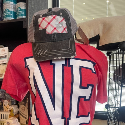 Women's Baseball Cap | Nebraska Silver Heart | Red Patchwork Design