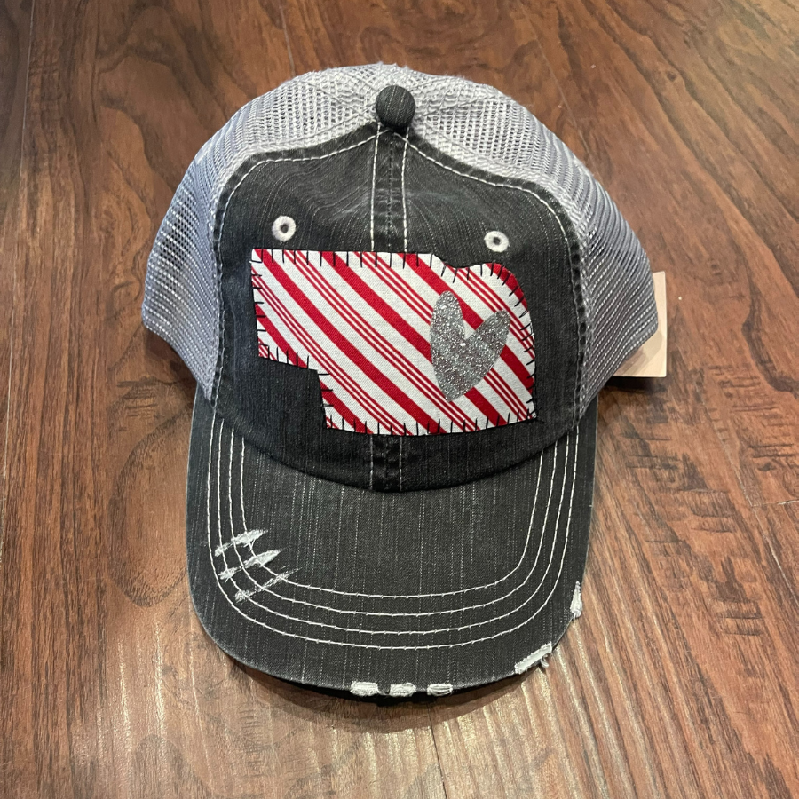 Women's Baseball Cap | Nebraska Silver Heart | White Candy Stripe Design