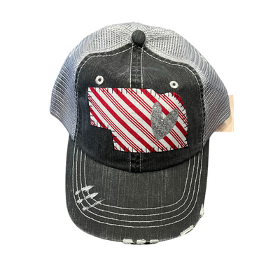 Women's Baseball Cap | Nebraska Silver Heart | White Candy Stripe Design