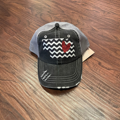 Women's Baseball Cap | Nebraska Red Heart | Black Zig Zag Design