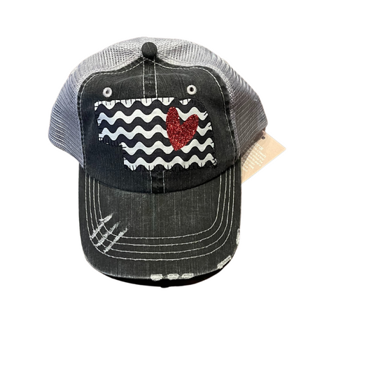 Women's Baseball Cap | Nebraska Red Heart | Black Zig Zag Design