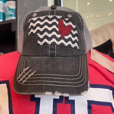 Women's Baseball Cap | Nebraska Red Heart | Black Zig Zag Design
