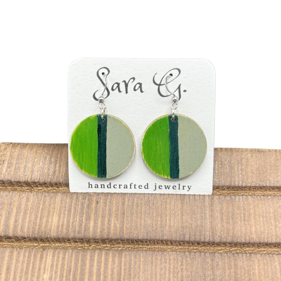 Green Shaded Earrings | Wooden Rounds | Kelly, Dark, & Sage Green | Cute & Stylish Earrings For Women | Add A Fun & Bright Charm To Any Outfit