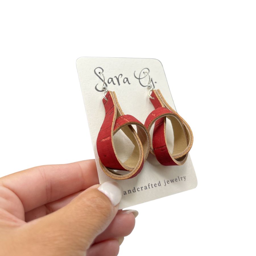 Red Cork Knotted Earrings | Fun & Funky | Lightweight | Spices Up Any Outfit | Trendy Asset | Uniquely Customized | Nebraska Jewelry | Hypo Allergenic