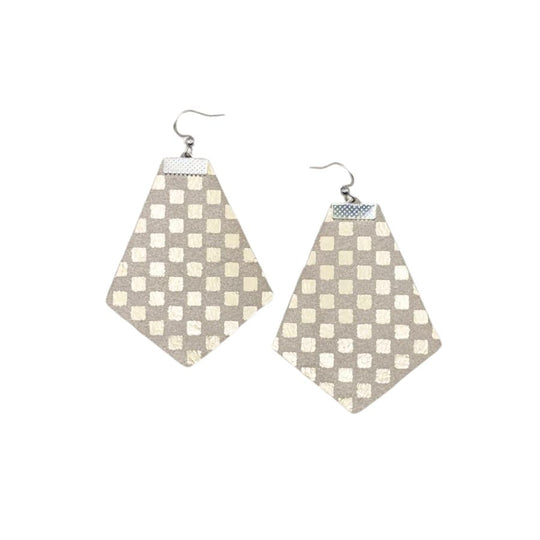 Soft Gold Checkered Leather Earrings | Retro Statement Earrings | Easy To Style | Lightweight | Neutral Earrings | Made In Nebraska | Hypo Allergenic