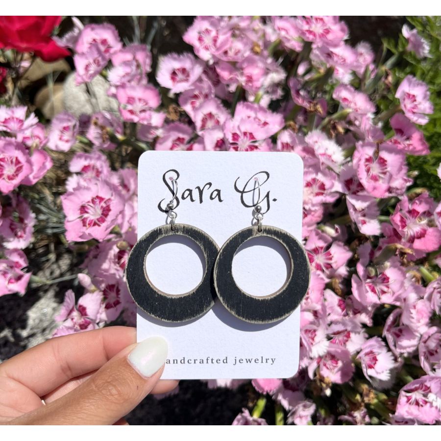 Black Wood Distressed Earrings | Pairs Cute With Any Outfit | Lightweight | 90's Edgy Look | Made In Nebraska | Hypo Allergenic | Top Selling Style