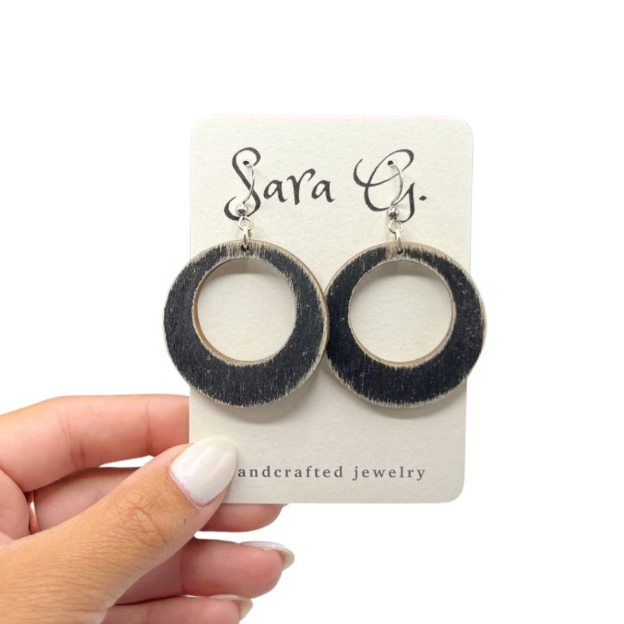 Black Wood Distressed Earrings | Pairs Cute With Any Outfit | Lightweight | 90's Edgy Look | Made In Nebraska | Hypo Allergenic | Top Selling Style