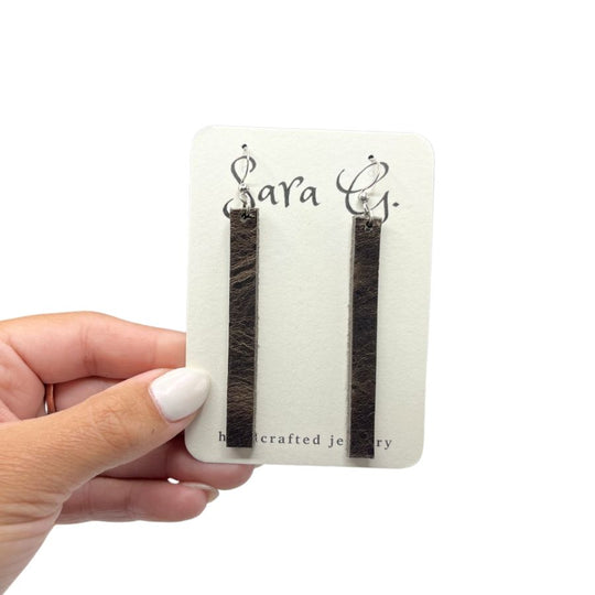 Charcoal Skinny Bar Leather Earrings | Cute, Simple Look | Easy To Style | Lightweight | Made In Nebraska | Easy To Wear For Everyday