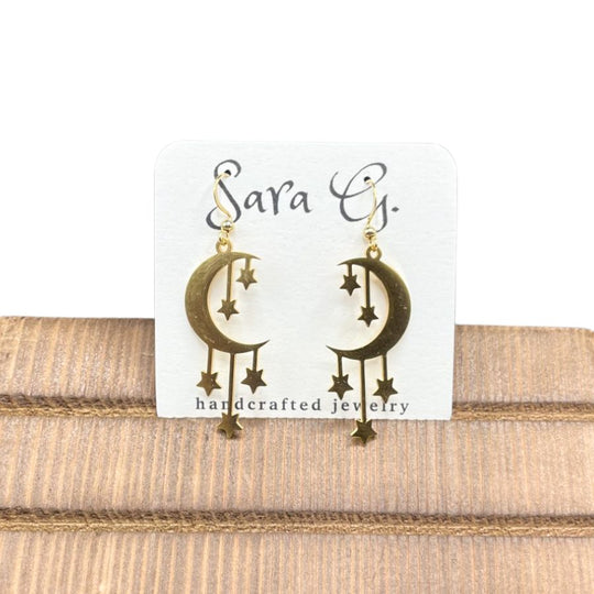 Moon and Stars Earrings | Cute & Spunky Look | Easy To Pair With Any Outfit | Made In Nebraska | Lightweight | Hypo Allergenic |  For A Night Out