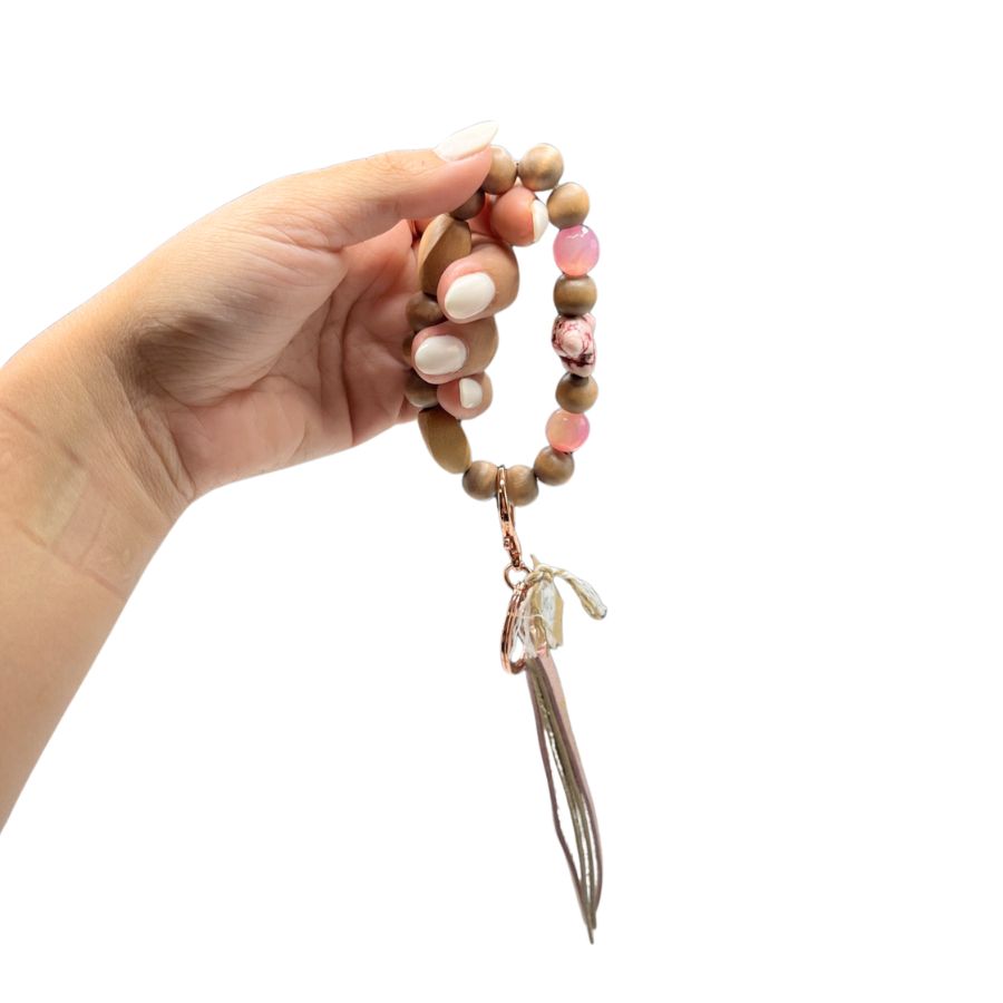 Beaded Key Chain Wristlet | Pink Turquoise with Rose Gold | Simply Charming | Say Goodbye To Losing Your Keys | Makes For The Perfect Gift | Durable