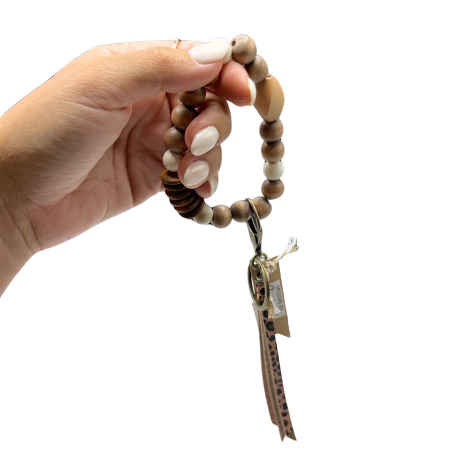 Beaded Key Chain Wristlet | Brown with White Turquoise | Cute & Simple Look | Boho Keychain For Women | Lightweight | Add Fashion To Your Keys