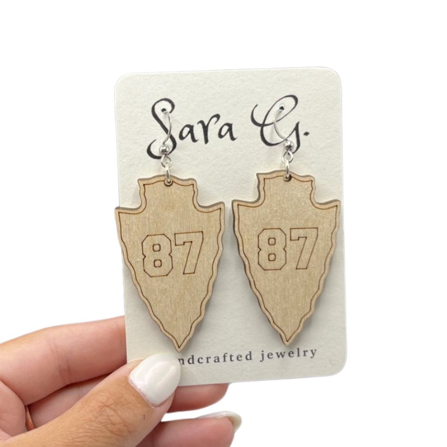 Kansas City #87 Earrings | Chiefs Fan Accessories For Women | Wooden | Simple, Stylish Football Earrings | Made In The USA | Compliment Any Outfit