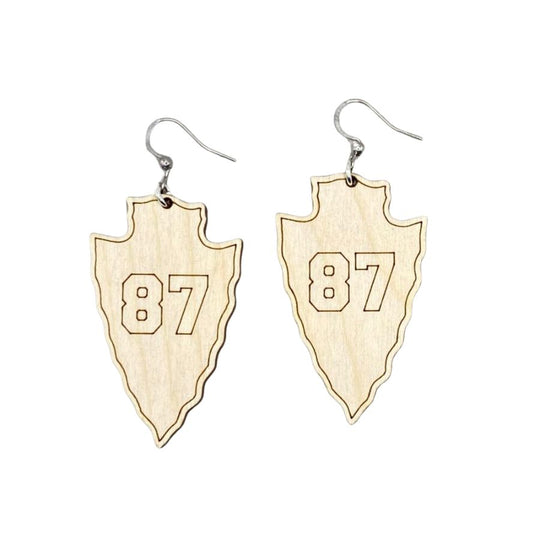 Kansas City #87 Earrings | Chiefs Fan Accessories For Women | Wooden | Simple, Stylish Football Earrings | Made In The USA | Compliment Any Outfit