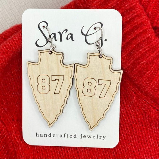 Kansas City #87 Earrings | Chiefs Fan Accessories For Women | Wooden | Simple, Stylish Football Earrings | Made In The USA | Compliment Any Outfit