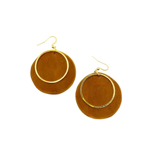 Brown Leather Earrings With Gold | Honey Brown | Boho Chic Earrings | Cute Earrings For Women | Firm Genuine Leather  | Lightweight | Easy To Style